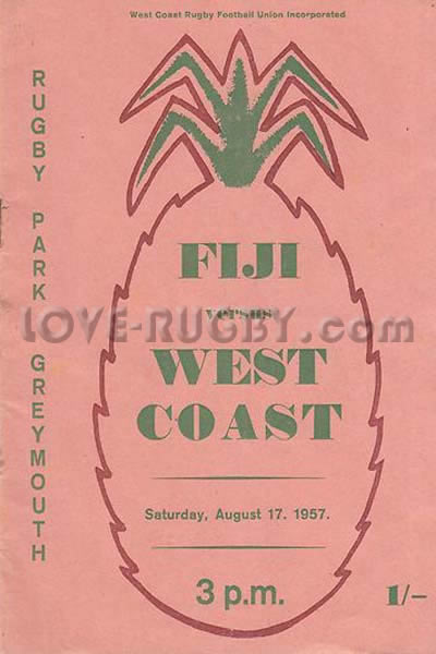 1957 West Coast (NZ) v Fiji  Rugby Programme